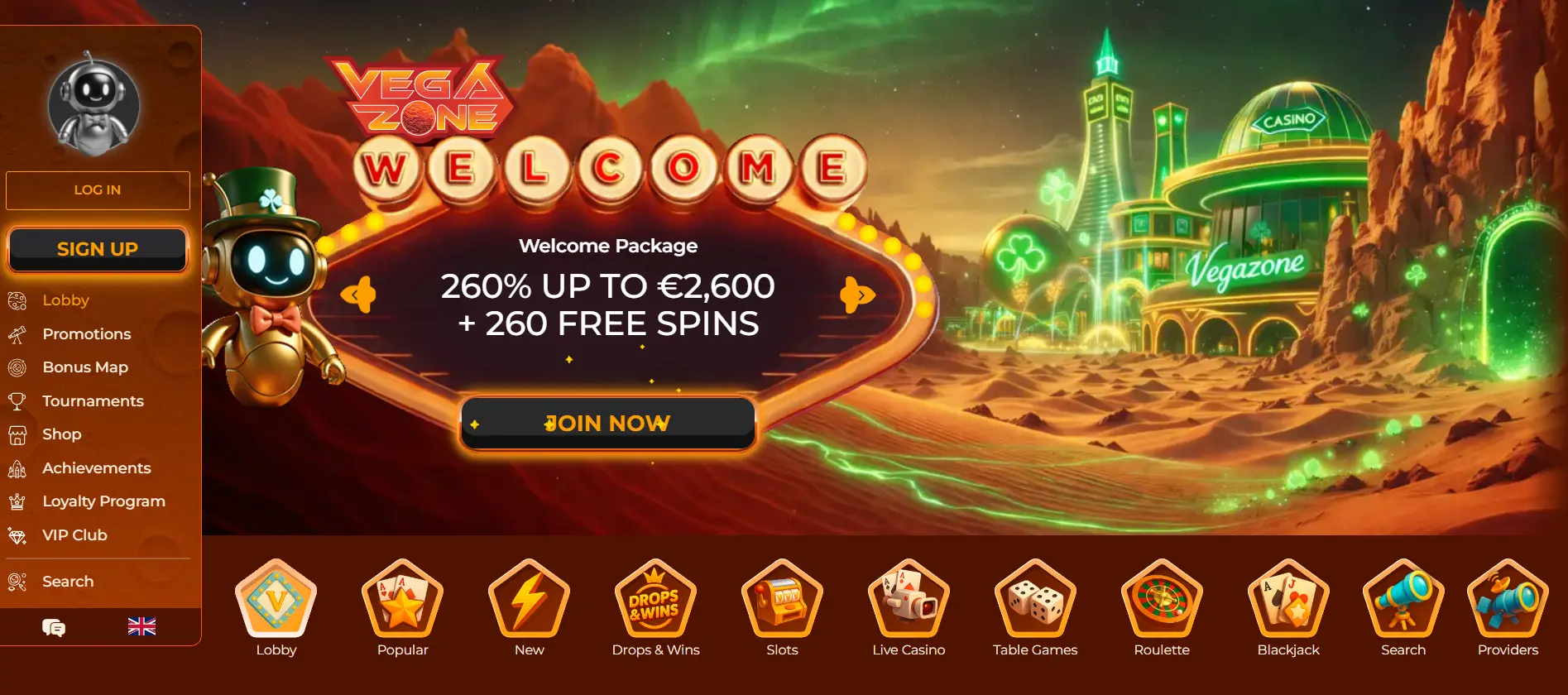 Vegazone casino banner screenshot